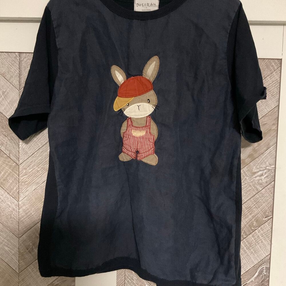 Dosirak made in Korea embroidered cool bunny tee‎ tapered waist size large rare